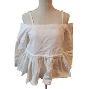Asos White Denim Cold Shoulder Peplum Boho Top Size 6